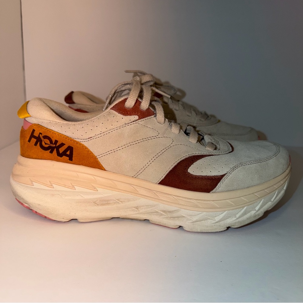 HOKA One One Bondi L Suede Sneakers - Shifting Sand Multi - Men’s 11